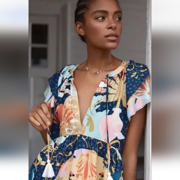 Alesandro Florio Exclusively For ANTHROPOLOGIE Ruffle Sleeve Mini Dress Size 1X - Picture 2 of 9